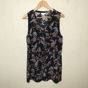 J. Jill Sleeveless Floral Top Button Front Rayon